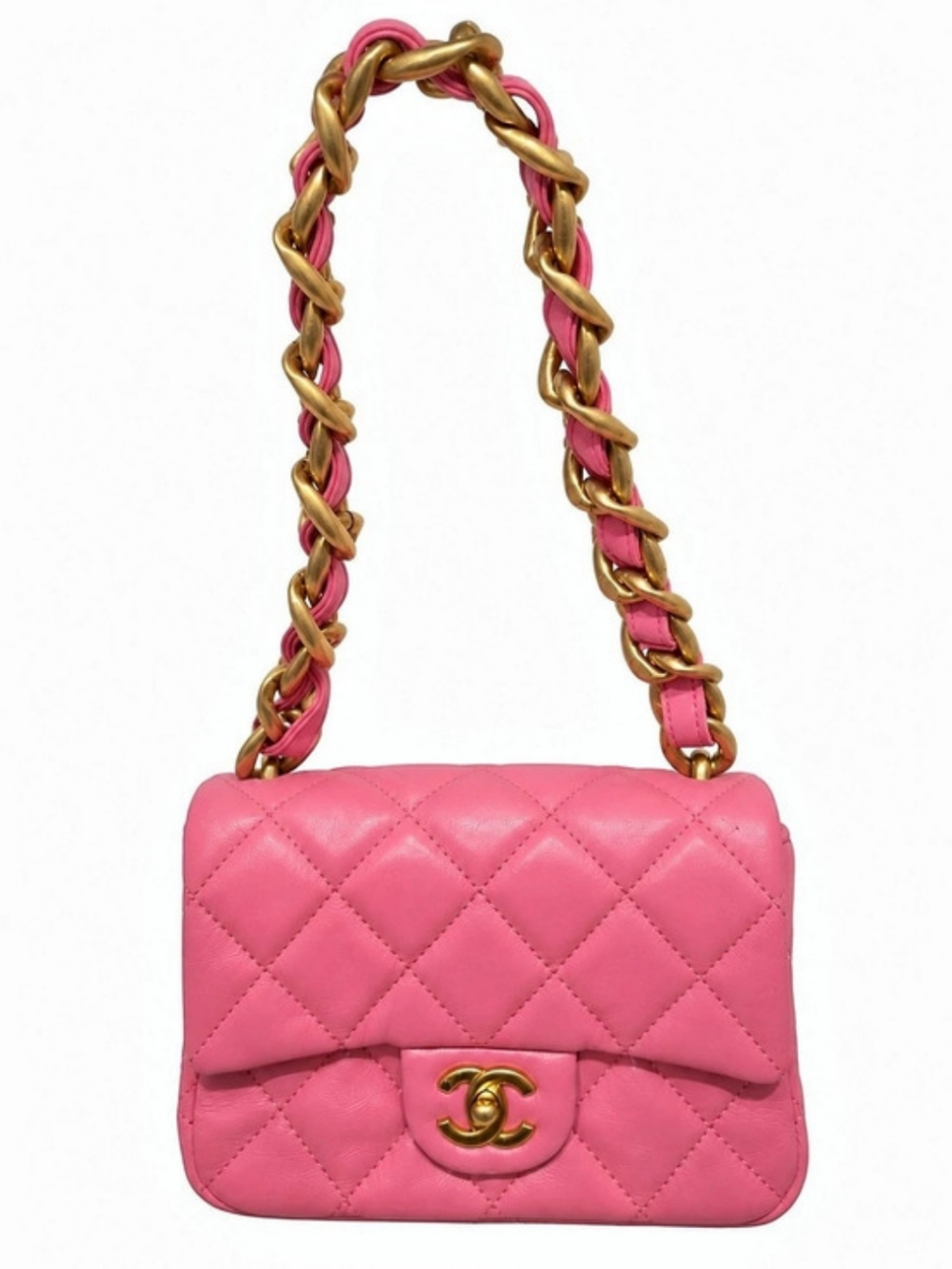 Mini Flap Bag with Chunky Chain Strap (Funky Town) Pink